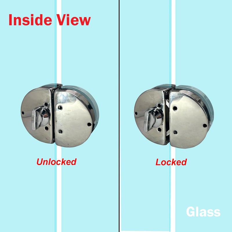 KS Hardware Stainless Steel 304 Grade Anti-Theft Security Double or Single Glass Door Lock with Keys Suitable for 10mm-12mm Glass Thickness - No Drill Holes Needed (Mirror Chrome) - Image 5